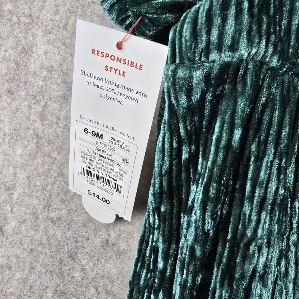 Cat & Jack Baby Green Velvet Textured Romper 6M - Picture 6 of 7